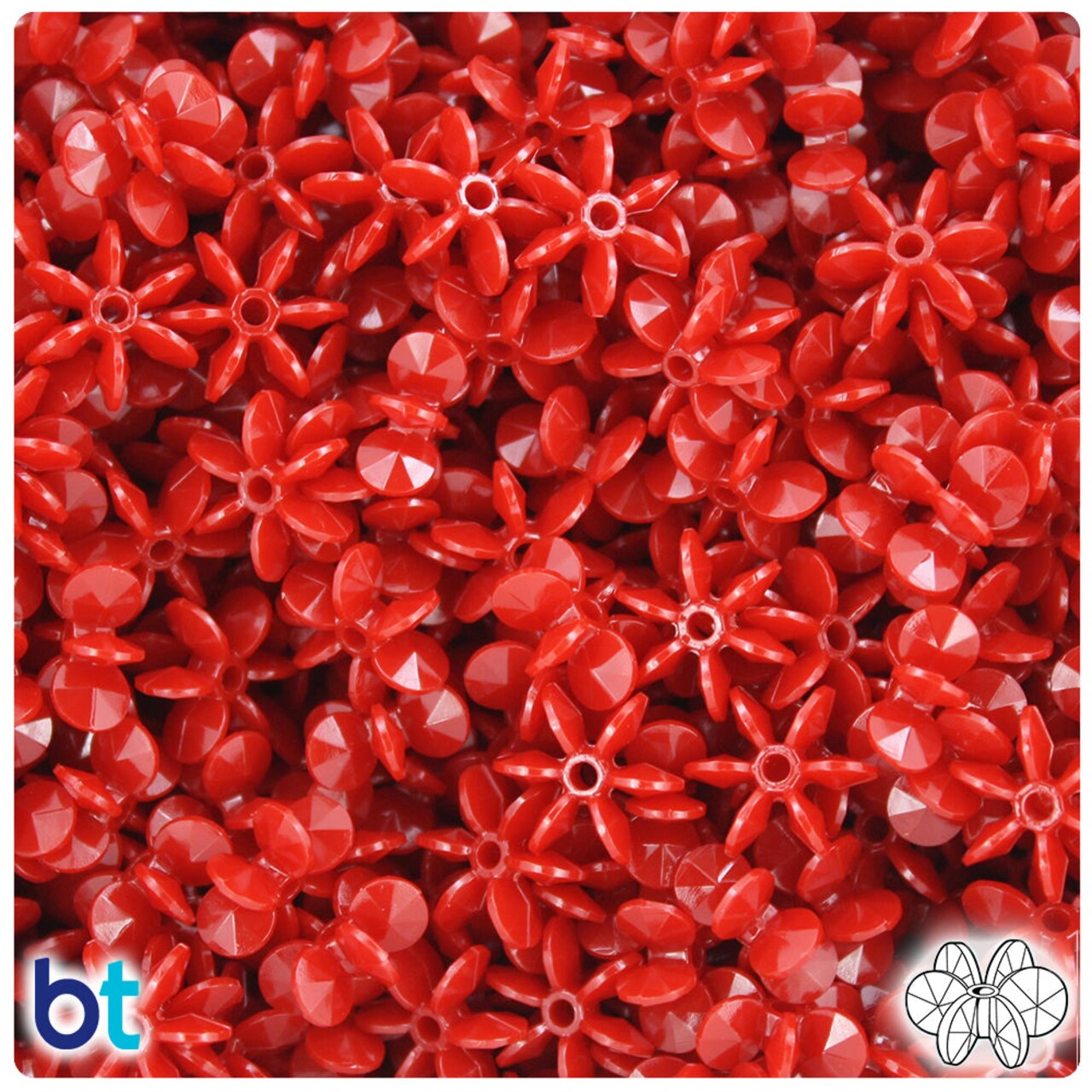 BeadTin Red Opaque 12mm SunBurst Plastic Craft Beads (450pcs)
